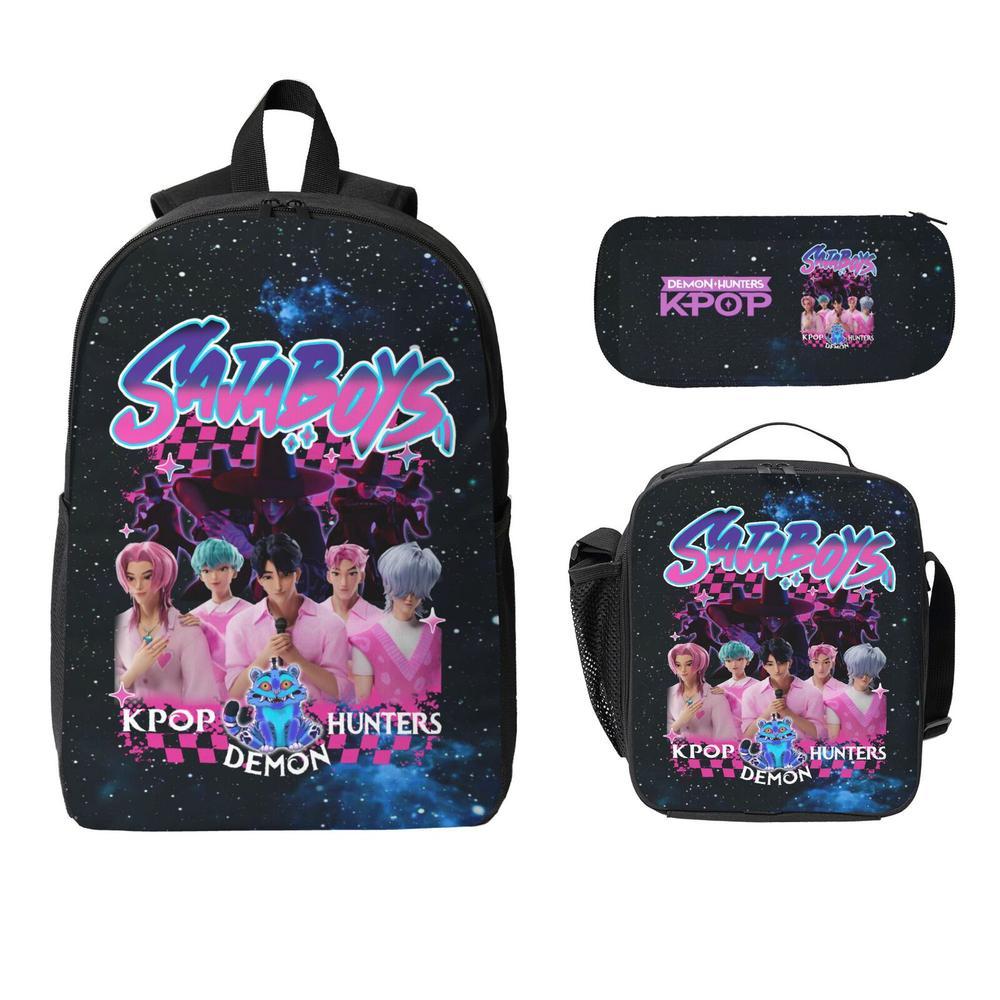Saja Boys K POP Saja Boys School Backpack Set 3PCS - Cute Daypack Bookbag with Lunch Bag & Pencil Case, Perfect for Teens Adults School Work