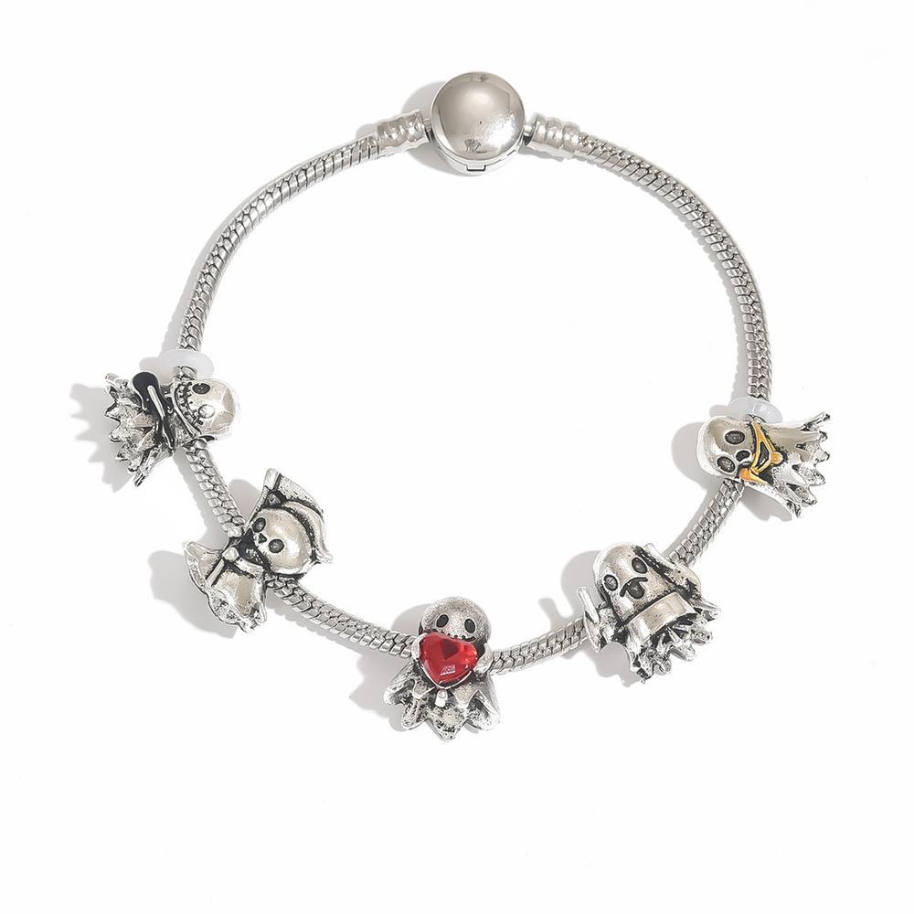 Halloween Ghost Grim Reaper Bracelet Niche Dark Metal Punk Unisex Student Accessory with Skull Charms and Colorful Beads