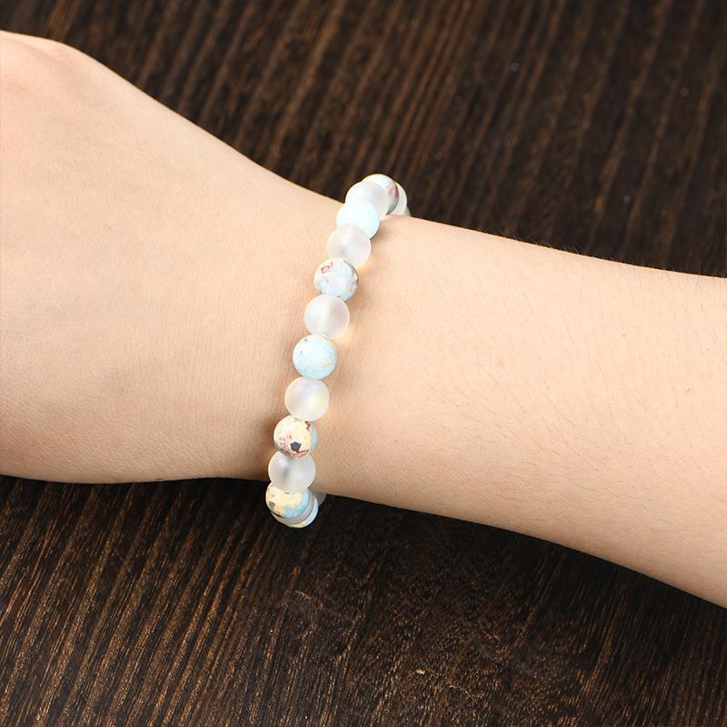 1pc Healing Quartz And Sea Sediment Bead Bracelet, Clarity & Abundance glass  beads pulsera  amatista protection bracelet encouragement gift fashion artificial Colorblock Beaded Crystal Bracelet