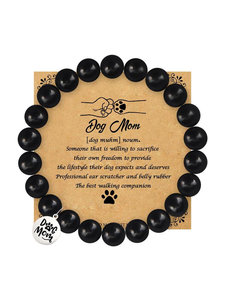 1PC Dog Mom Gift for Women, Exquisite Dog Mother Pendant Bracelet & Blessing Card Gift for Dog Lovers and Daughter, Adorable Engraving Perfect Gift for Dog Lovers, Christmas, Mother's Day Birthday Ideal Perfect Gifts