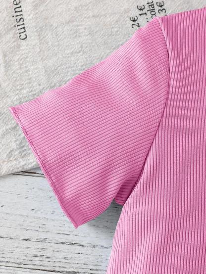 Toddler Girls Outfit Purple Graphic Print Short Sleeve T-Shirt & Shorts Set for Spring Summer Fall Casual Wear