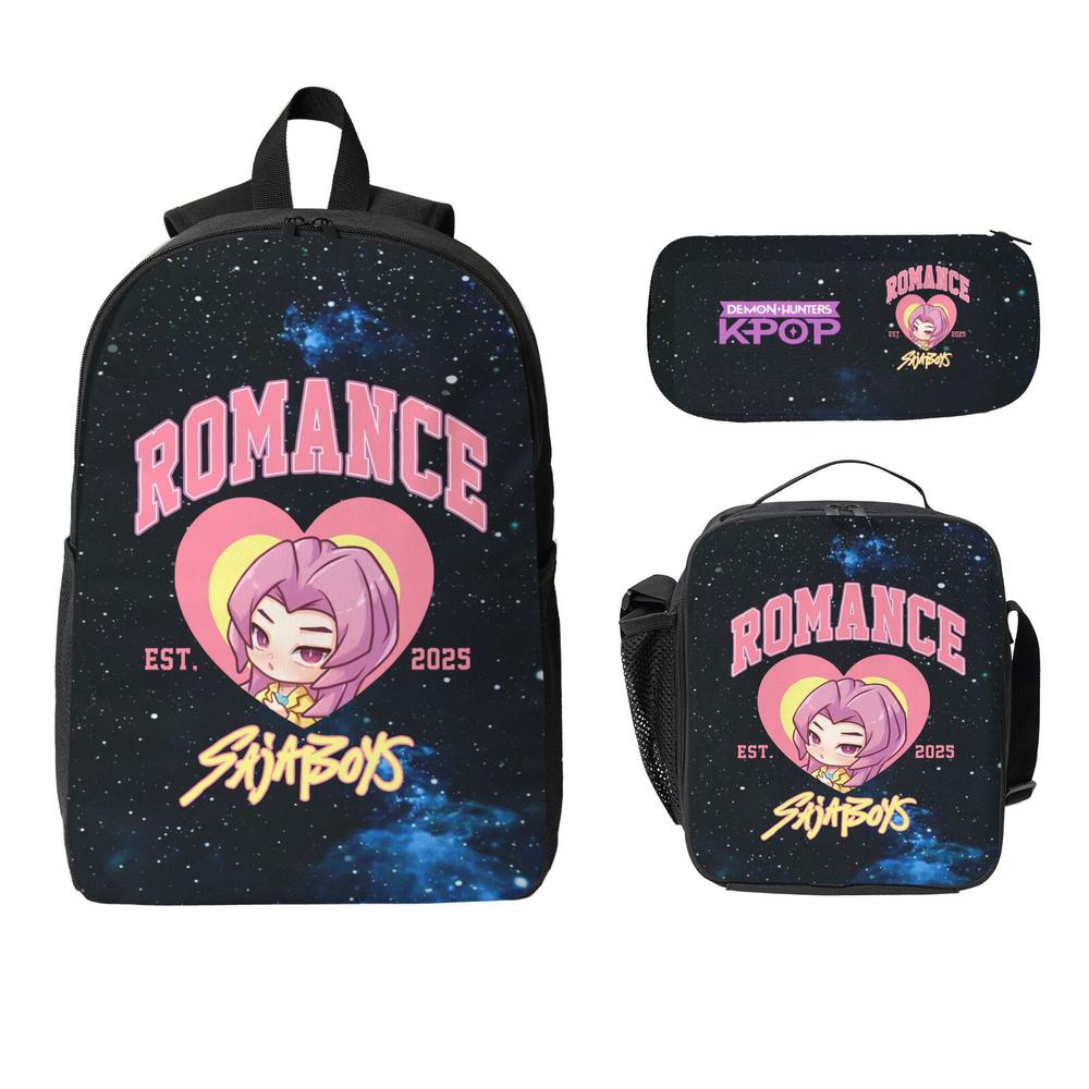 Saja Boys K POP Saja Boys School Backpack Set 3PCS - Cute Daypack Bookbag with Lunch Bag & Pencil Case, Perfect for Teens Adults School Work