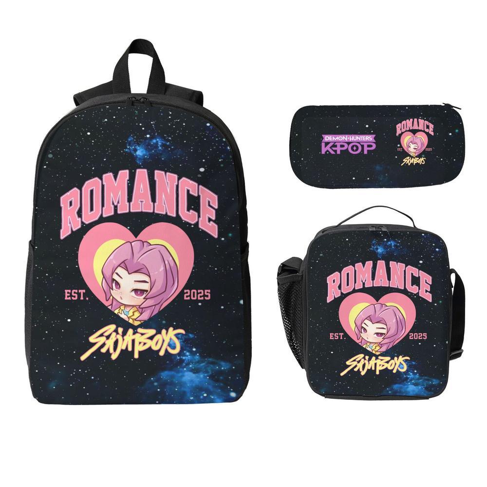 Saja Boys K POP Saja Boys School Backpack Set 3PCS - Cute Daypack Bookbag with Lunch Bag & Pencil Case, Perfect for Teens Adults School Work