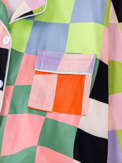 Women's Plaid Pajama Set, Holiday Party Sleepwear, Soft Shirt Collar Top & Elastic Pants, Casual Home Wear, Fall Winter Fashion