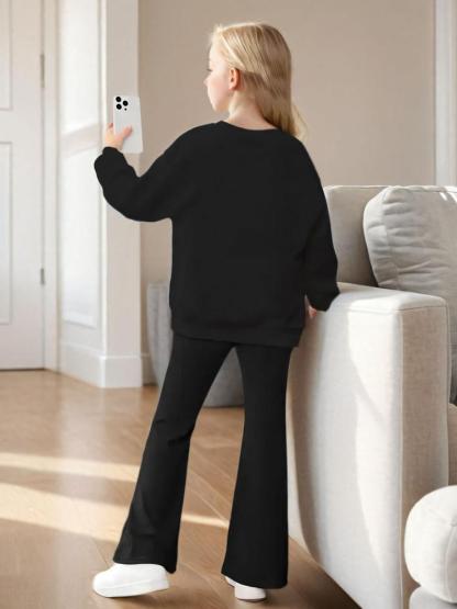 Anime Character Print Hoodie & Elastic Waist Pants Set, Casual Fitted for Girls, Spring & Fall Outdoor Indoor Activities