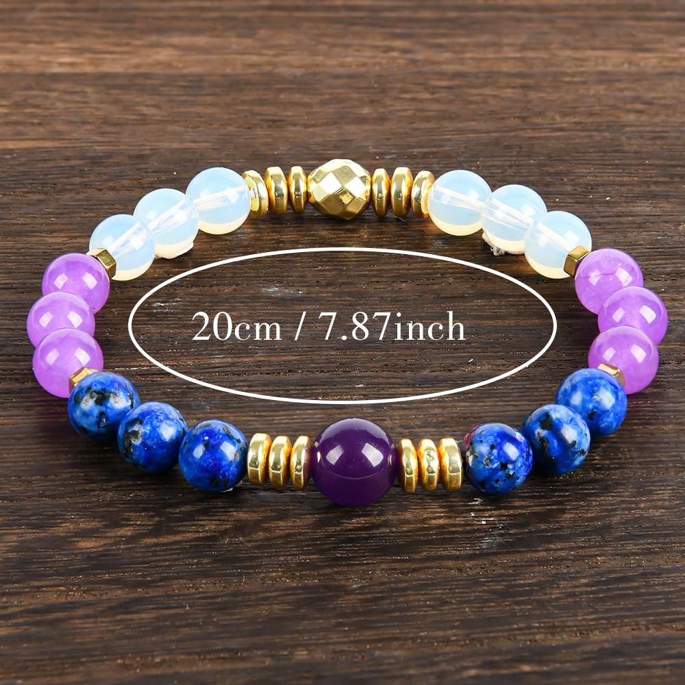1pc Amethyst And Opal Crystal Elastic Bracelet, Stylish Bohemian Gem Accessories For Career Wealth, For Luck And Prosperity, , Brings Serenity & Luck
