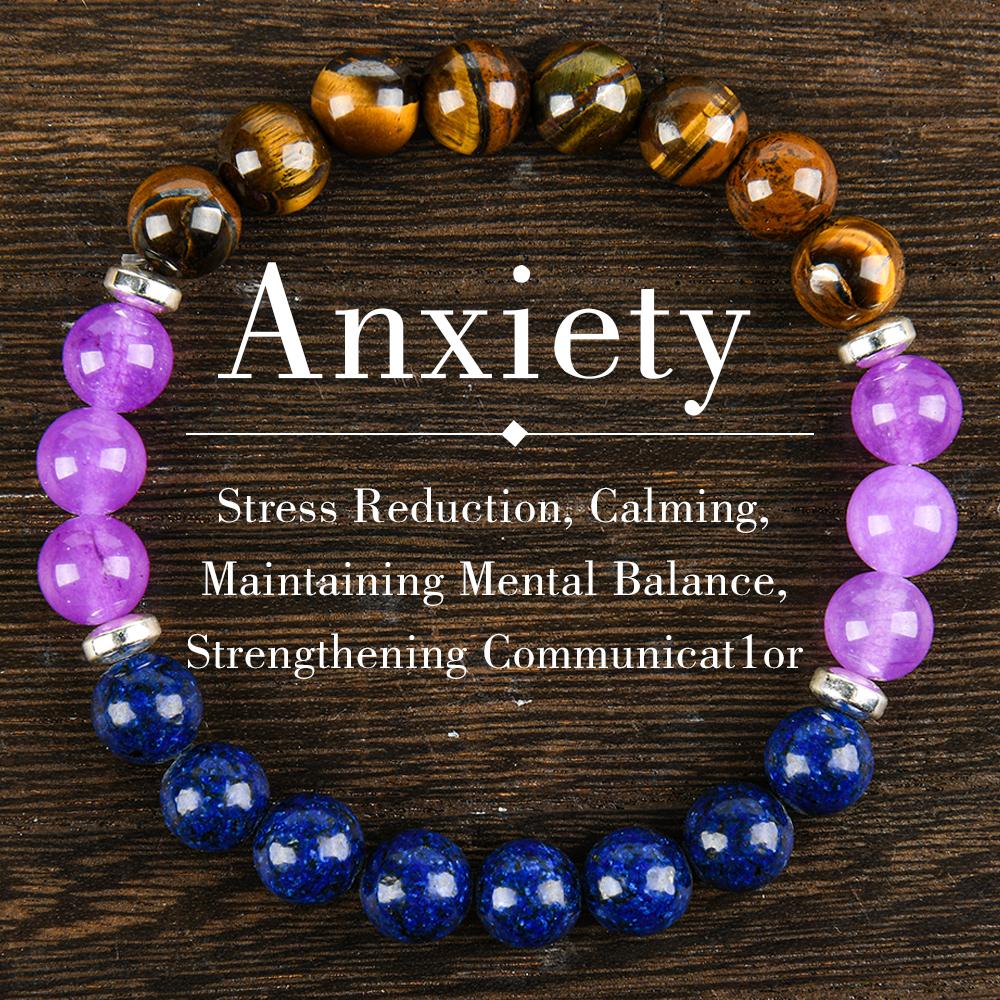 Reduce Stress Relieve Anxiety Crystal Bracelet Beaded Tiger's Eye Stone Jewelry For Men And Women,  Beaded Jewelry,  first  bracelet pulsera  amatista unity  bracelet protection  fashion artificial Colorblock Beaded Crystal Bracelet    chakra bracelet