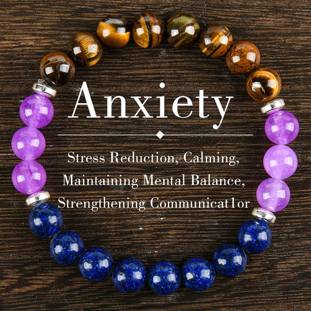 Reduce Stress Relieve Anxiety Crystal Bracelet Beaded Tiger's Eye Stone Jewelry For Men And Women,  Beaded Jewelry,  first  bracelet pulsera  amatista unity  bracelet protection  fashion artificial Colorblock Beaded Crystal Bracelet    chakra bracelet