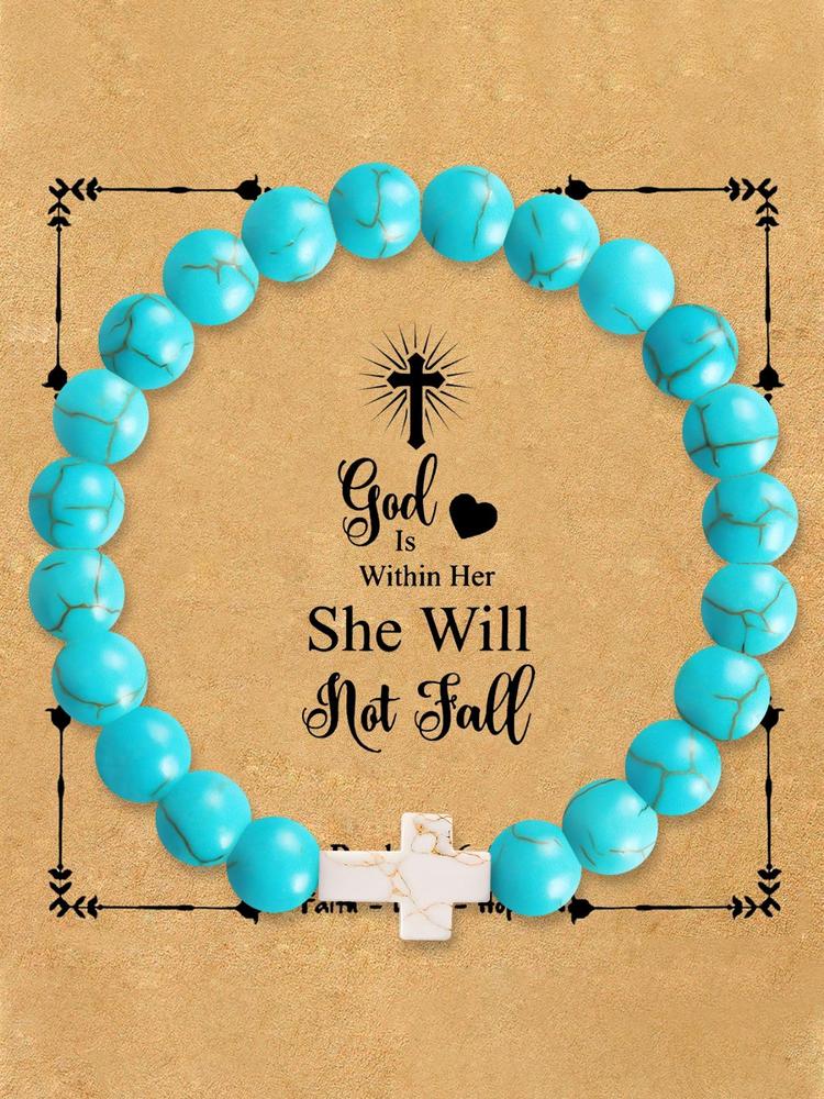 1Pc Christian Gifts for Her, Cross Bracelet for Women Girls, Beaded Bracelet, Easter Gifts for Girls Faith Religious Easter Catholic Christian Jewelry, Meaningful Communion Baptism Gifts for Girls Healing Natural Stone Bracelets