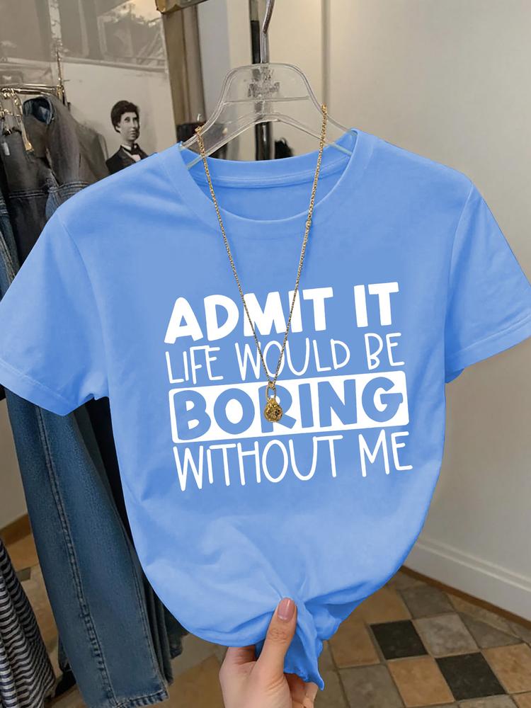 Girls Summer Fashion Creative Letter Pattern Print Short Sleeve T-Shirt, Outdoor Casual Comfortable Wear, Fitted Style, Moderate Fabric Funny Graphic Tee