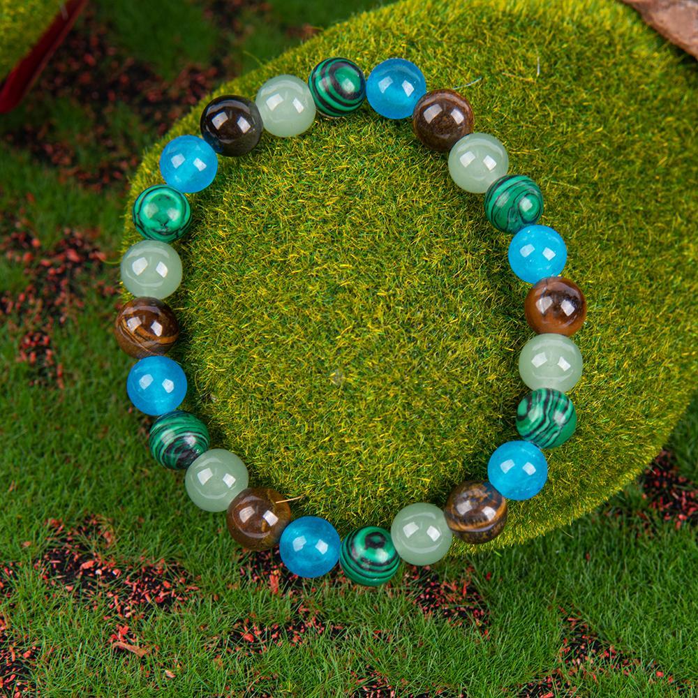 ARPURRAINA Money Attraction Bracelet Stretch Jewelry with Tiger Eye and Malachite Gemstones, blue friendship bracelet unity  bracelet beaded  jewelry protection bracelet encouragement gift fashion artificial Colorblock Beaded Crystal Bracelet