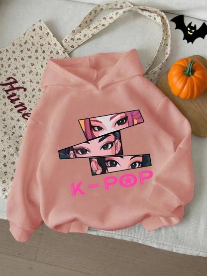 Girls' Kpop Hunter Series Graphic Casual Hoodie, Long Sleeve Cartoon Print Pullover, Casual Comfortable Spring & Fall Fashion, Fitted Style