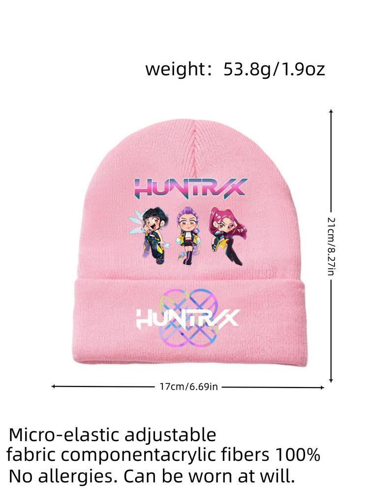 2025 new K-pop "Demon Hunters" girl group print knitted hat, velvet hat, warm hat, suitable for teenagers and adults. The same style as the K-pop "Demon Hunters" product.