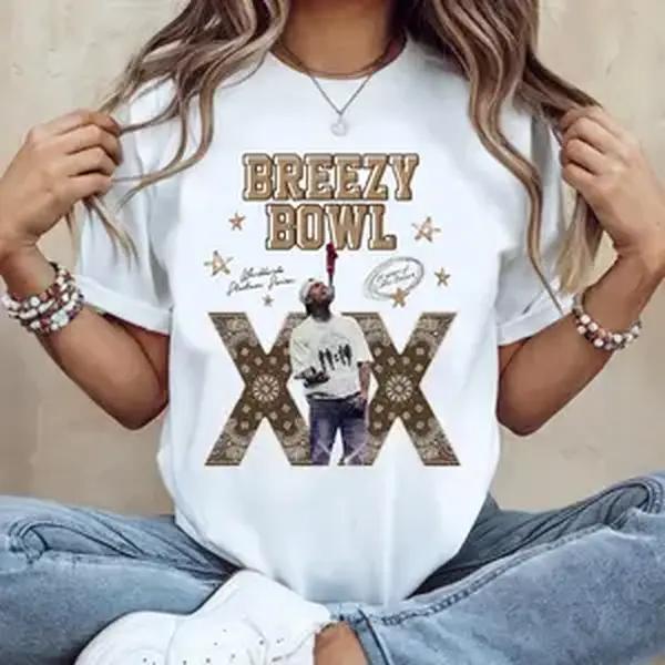 Breezy Bowl Concert Music T-Shirt R&B Hip Hop Streetwear Styles Fan Gift Cotton Top Womenswear Check