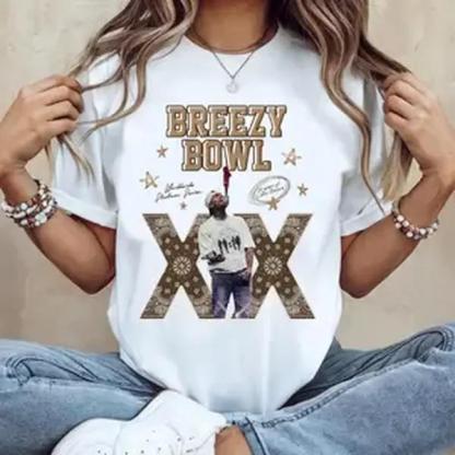 Breezy Bowl Concert Music T-Shirt R&B Hip Hop Streetwear Styles Fan Gift Cotton Top Womenswear Check