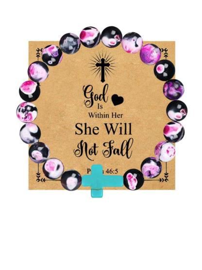 1PC Christian Christmas Gift Idea - Blue Cross Charm Bible Verse Bracelet for Bible Study, Baptism Gift for Teens, Women, Men | Inspirational Faith Jewelry