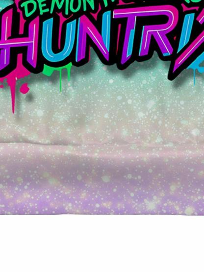 Girls Kpop Demon Hunters Set, Fall & Winter Comfort Fashion, Gradient Starry Sky Group Print Hoodie Bell Bottoms, Perfect Christmas Gift