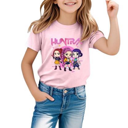 HOT! Kpop Demon Hunters Shirt, Huntrix Girl T-Shirt, Girls Casual Short Sleeve T-Shirts Anime Style Soft Round Neck Tees Comfortable Daily Wear Top for Toddler Teenage Kids