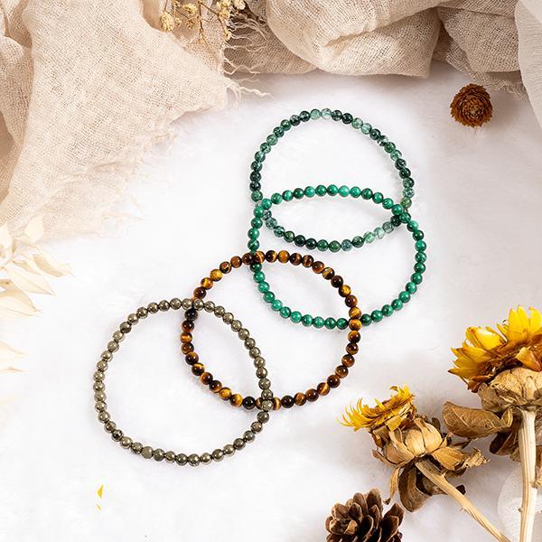 4mm Beads Delicate Attract Money Crystal Bracelet Stack | Pyrite, Tiger's Eye, Moss Agate, Malachite Dainty Beads | Jewelry for Healing #TikTokShopBlackFriday