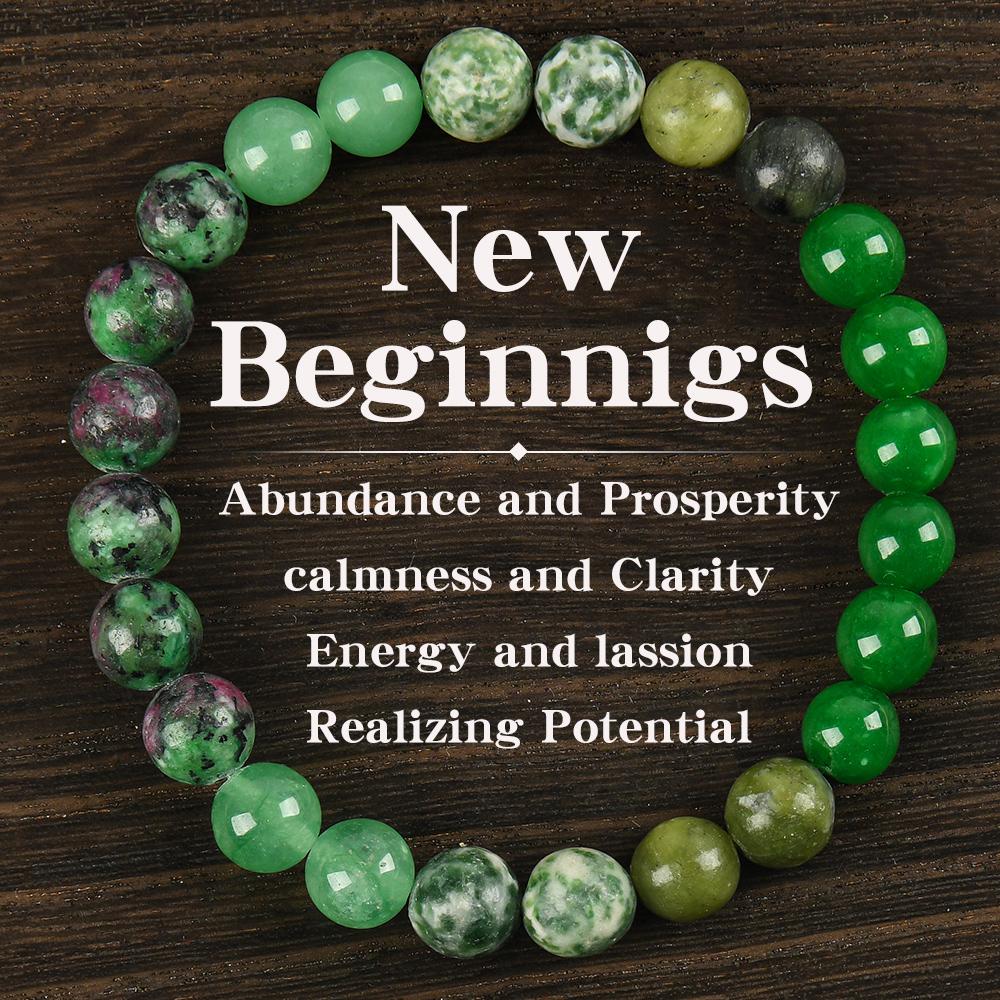 New Beginning Handcrafted Bracelet with Green Aventurine & Epidote Granite - Crystal Jewelry for Prosperity, Peace & Hope  Crystal  Bracelet