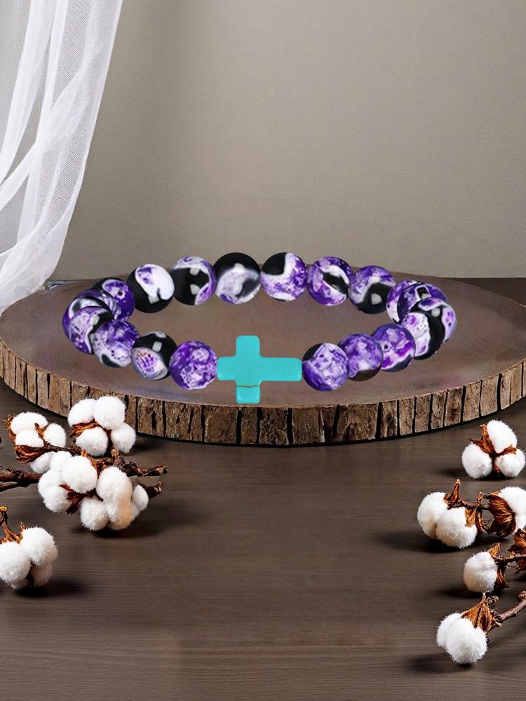 1PC Christian Christmas Gift Idea - Blue Cross Charm Bible Verse Bracelet for Bible Study, Baptism Gift for Teens, Women, Men | Inspirational Faith Jewelry