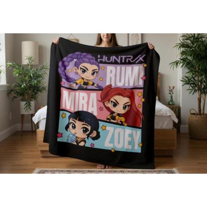 Huntrix Blanket, Kpop Demon Hunter Blanket, Huntrix Rumi, Mira, Zoey Blanket, Gift For Huntrix Fans, Anime Flannel Throw, Huntrix Bedding,K-pop Demon Hunters Merch
