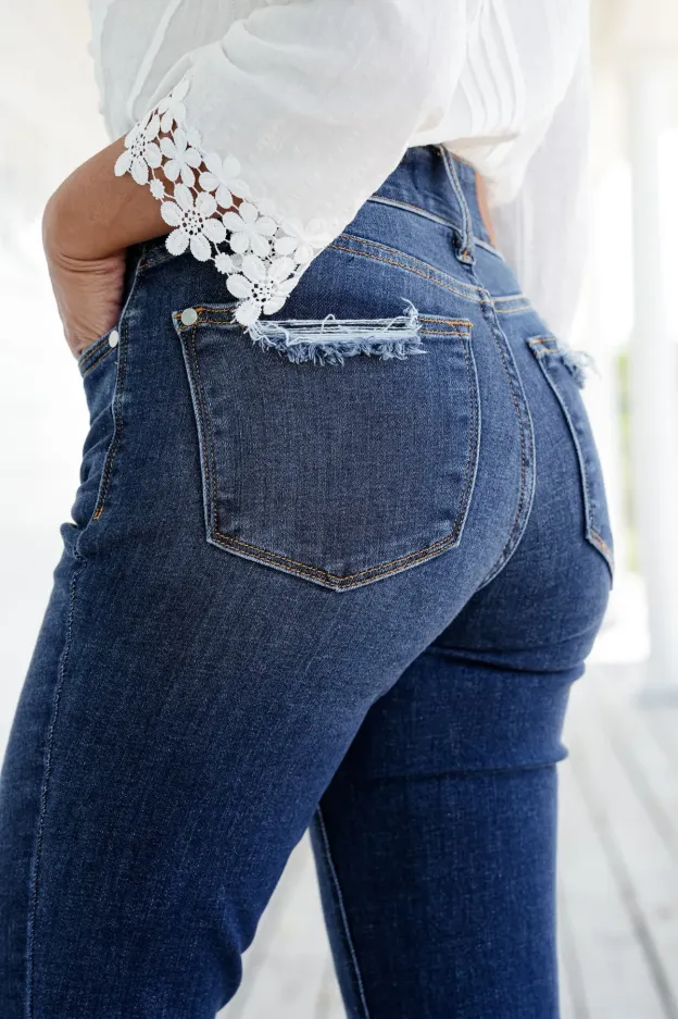 Vintage Double Button Frayed Hem Bootcut Jeans (Buy 2 Free Shipping)