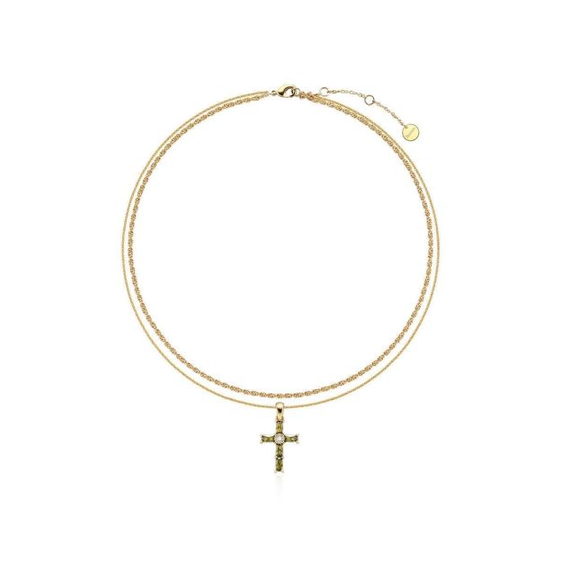 Gold Double - Layered Cross Necklace