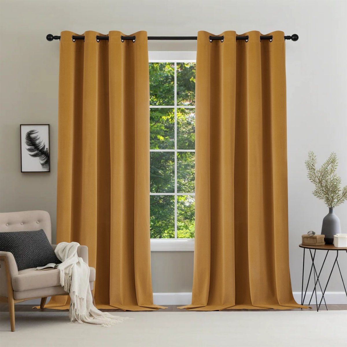 Joydeco 100% Blackout Moss Green Velvet Curtains - 2 Panels , Thermal Insulated, Privacy
