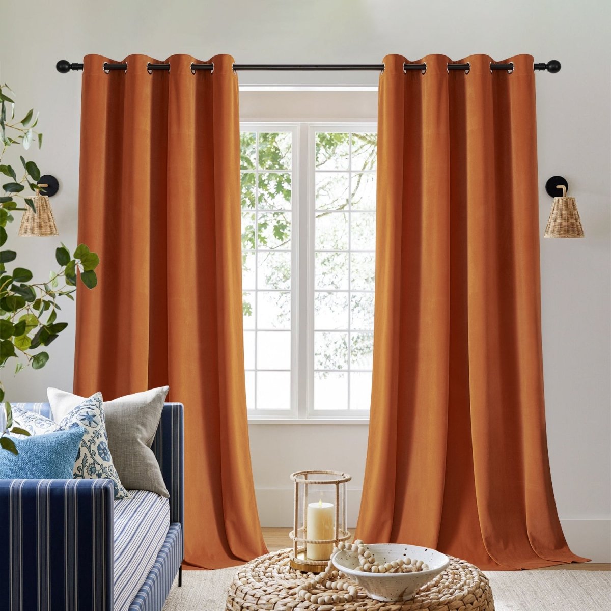 Joydeco 100% Blackout Royal Blue Velvet Curtains - 2 Panels , Thermal Insulated, Privacy