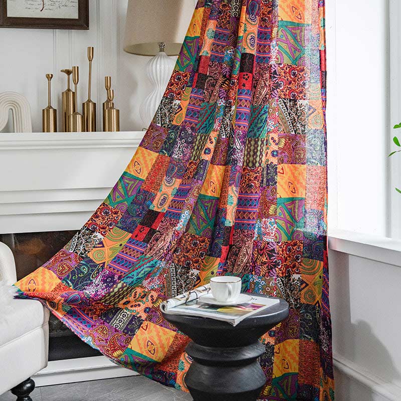 Colorful Boho Cotton Linen Window Curtains