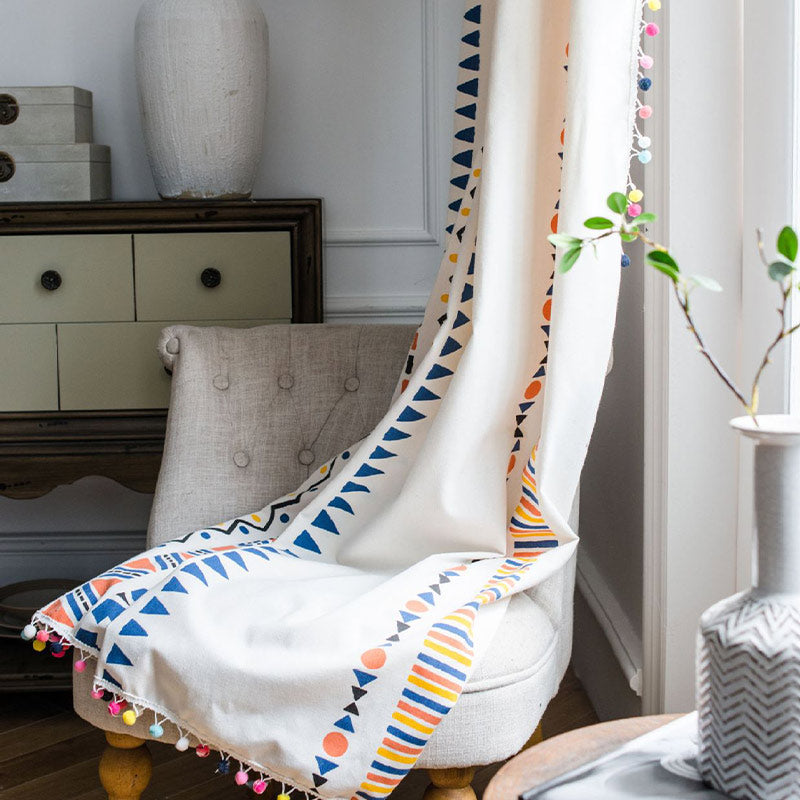 Boho Colorful Geometric Curtain with Tassel