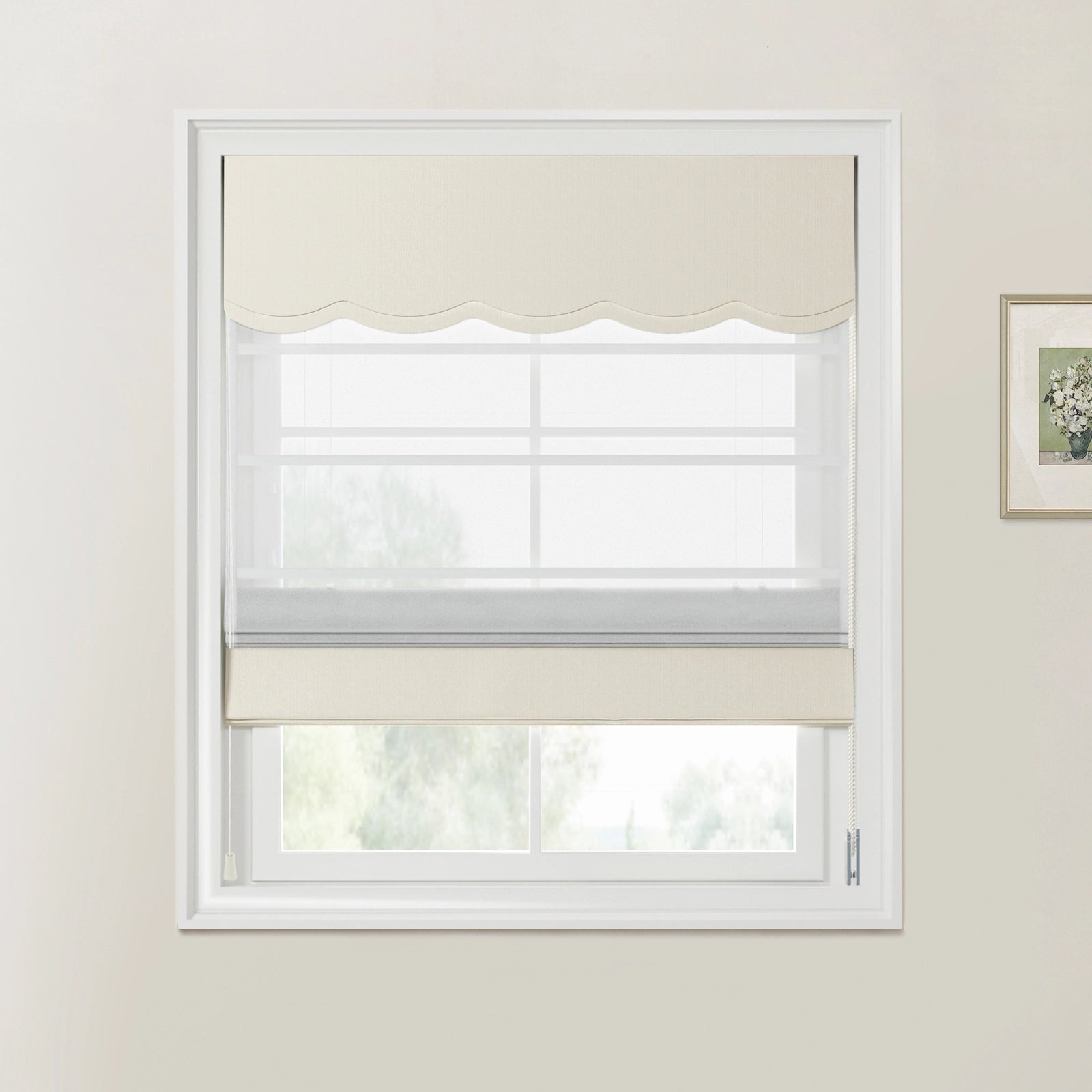 Ron Linen Cotton Valanced Day Night Roman Shade Cord Lift -TWOPAGES