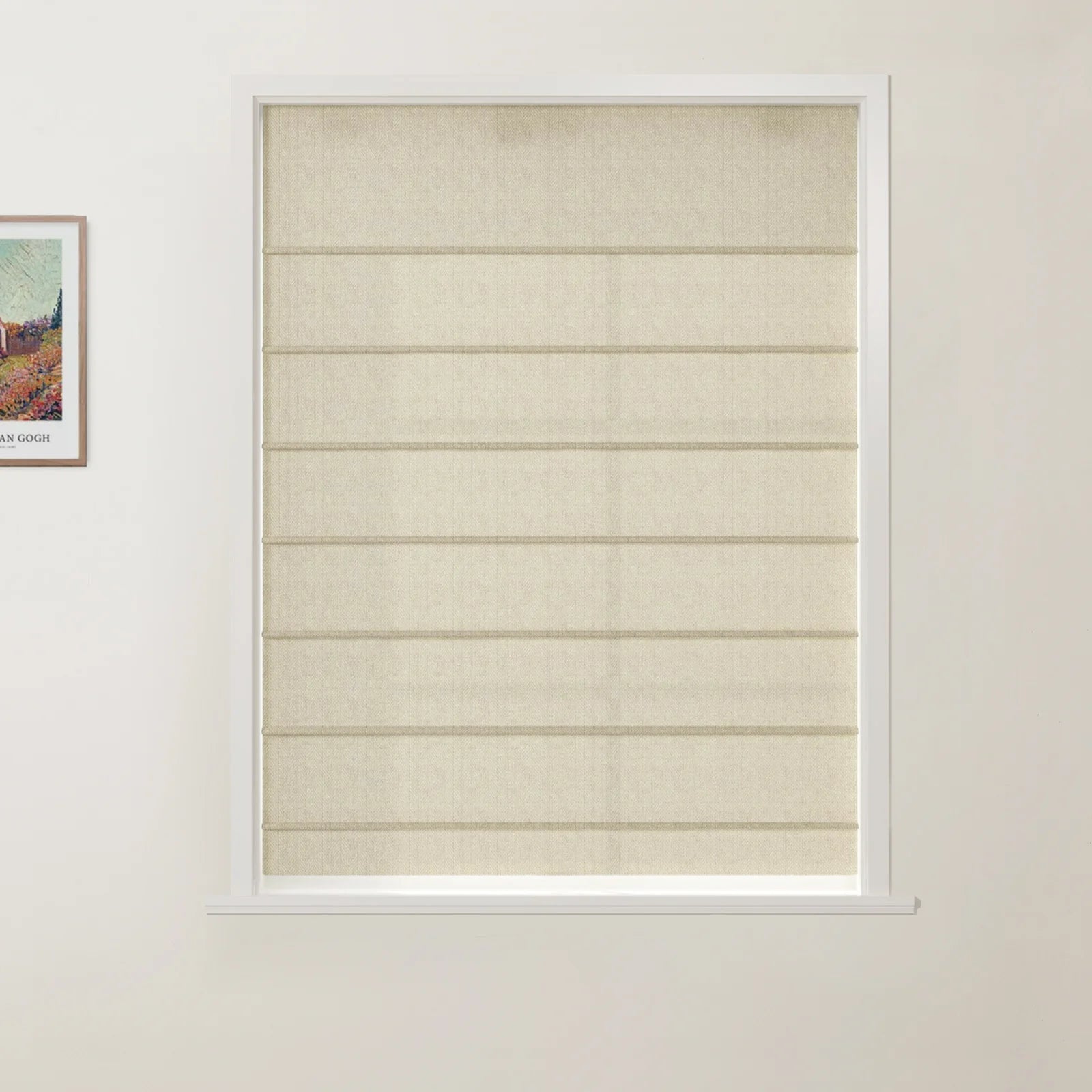 Ron Linen Cotton Herringbone Front Slat Roman Shade Cordless