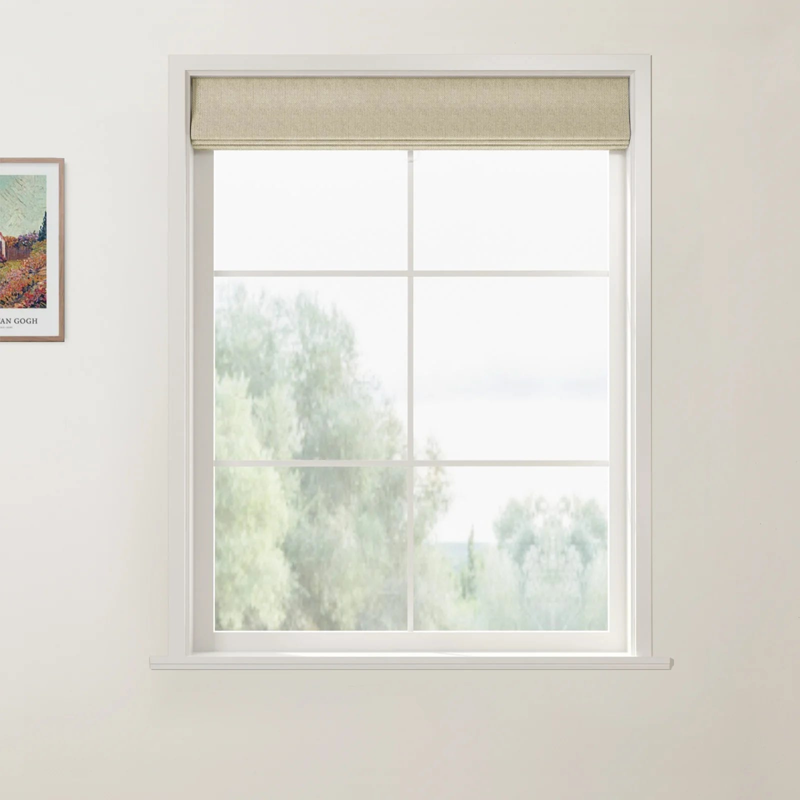 Ron Linen Cotton Herringbone Front Slat Roman Shade Cordless