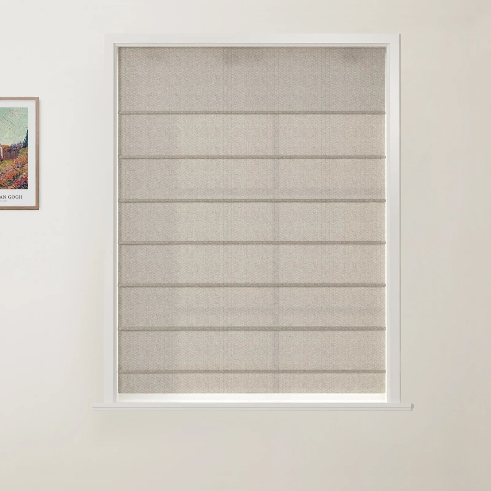 Ron Linen Cotton Herringbone Front Slat Roman Shade Cordless