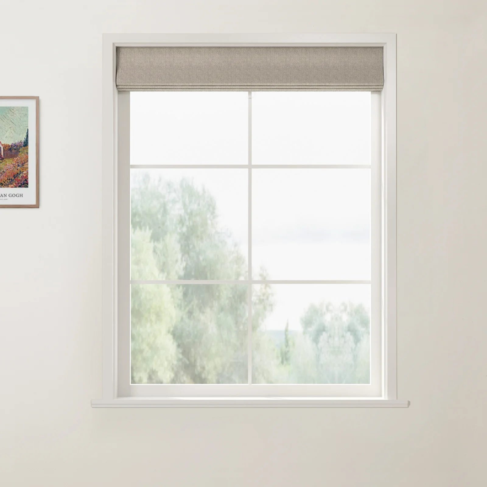 Ron Linen Cotton Herringbone Front Slat Roman Shade Cordless