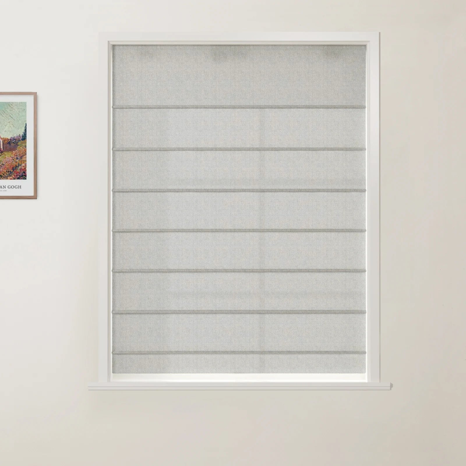 Ron Linen Cotton Herringbone Front Slat Roman Shade Cordless