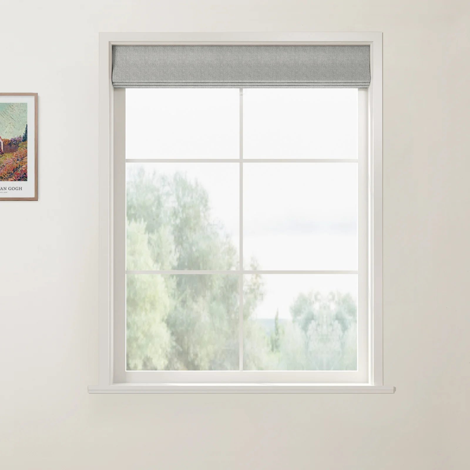 Ron Linen Cotton Herringbone Front Slat Roman Shade Cordless