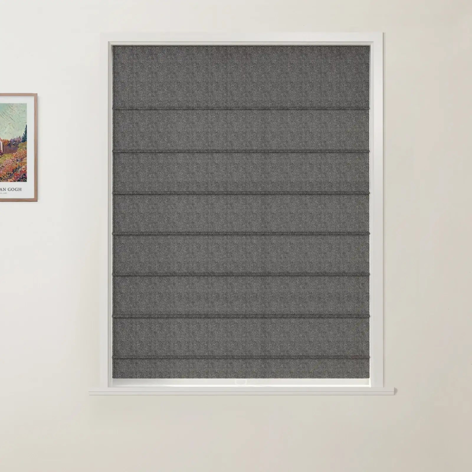 Ron Linen Cotton Herringbone Front Slat Roman Shade Cordless