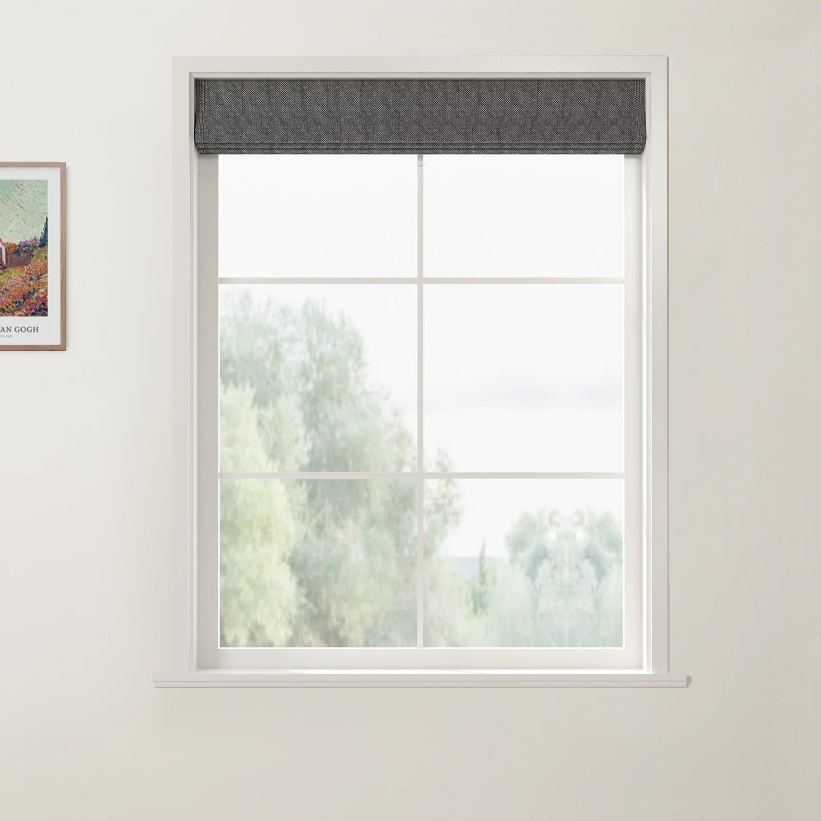 Ron Linen Cotton Herringbone Front Slat Roman Shade Cordless