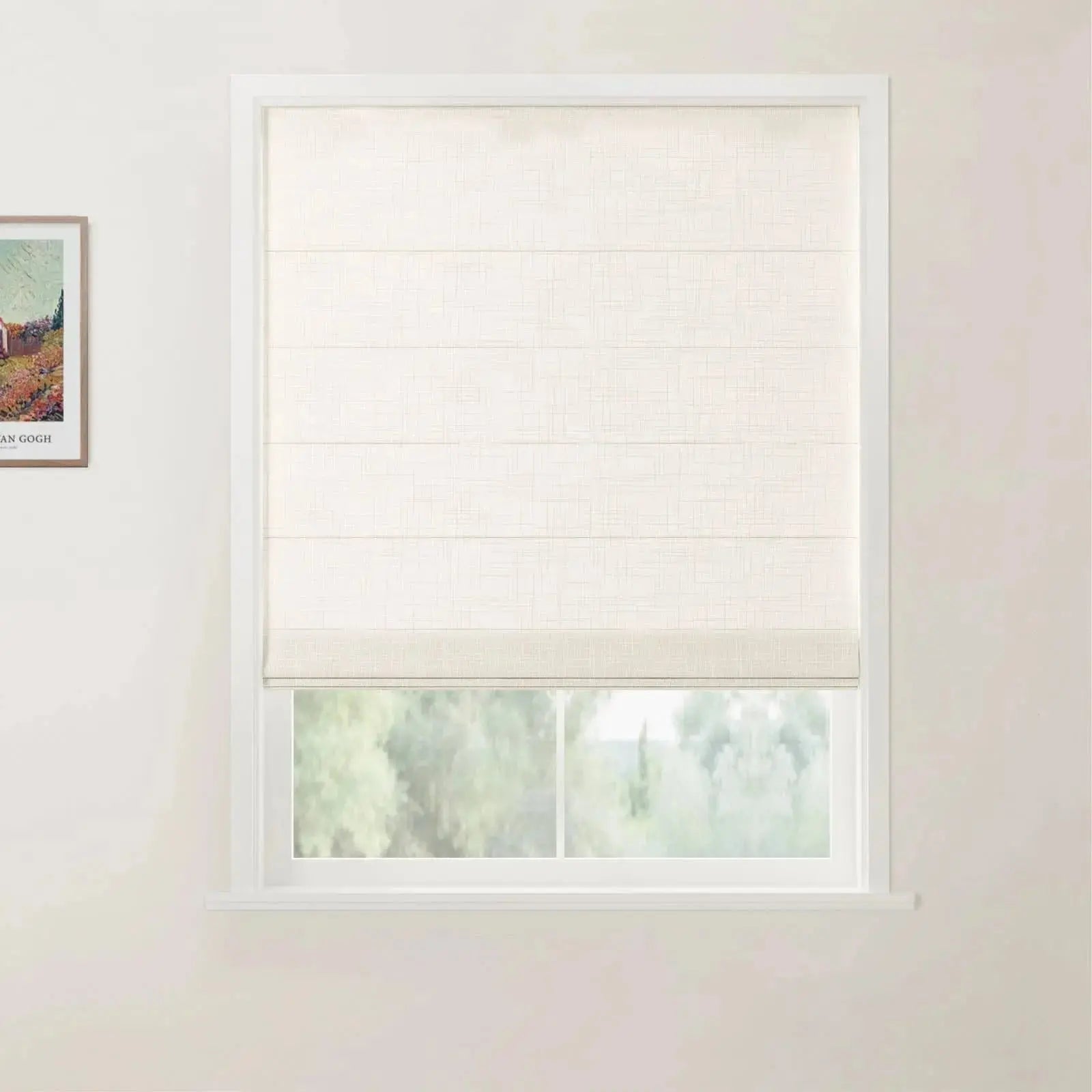 Custom Linen Back Slat Roman Shades Cordless -TWOPAGES
