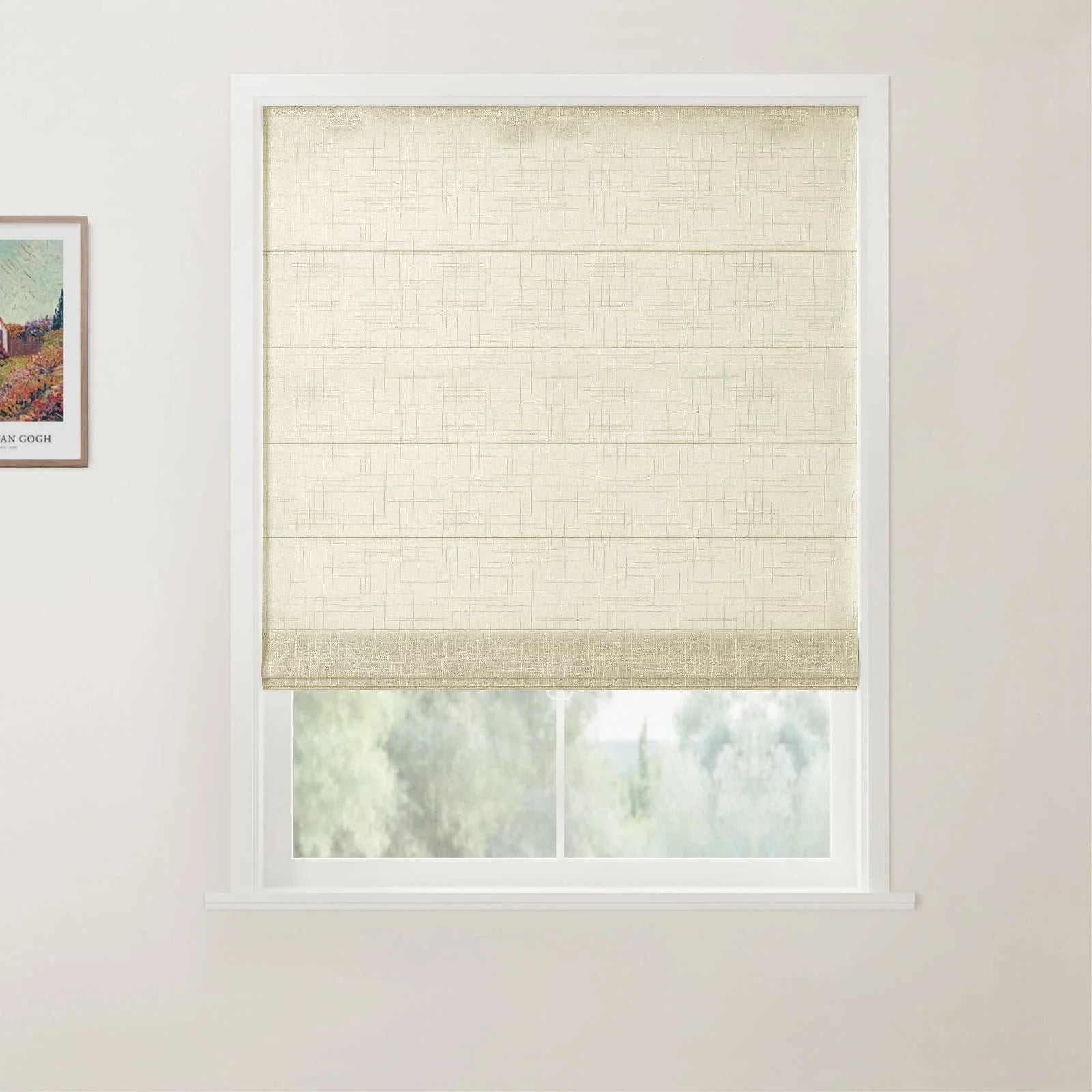 Ian Linen Back Slat Roman Shades Cordless