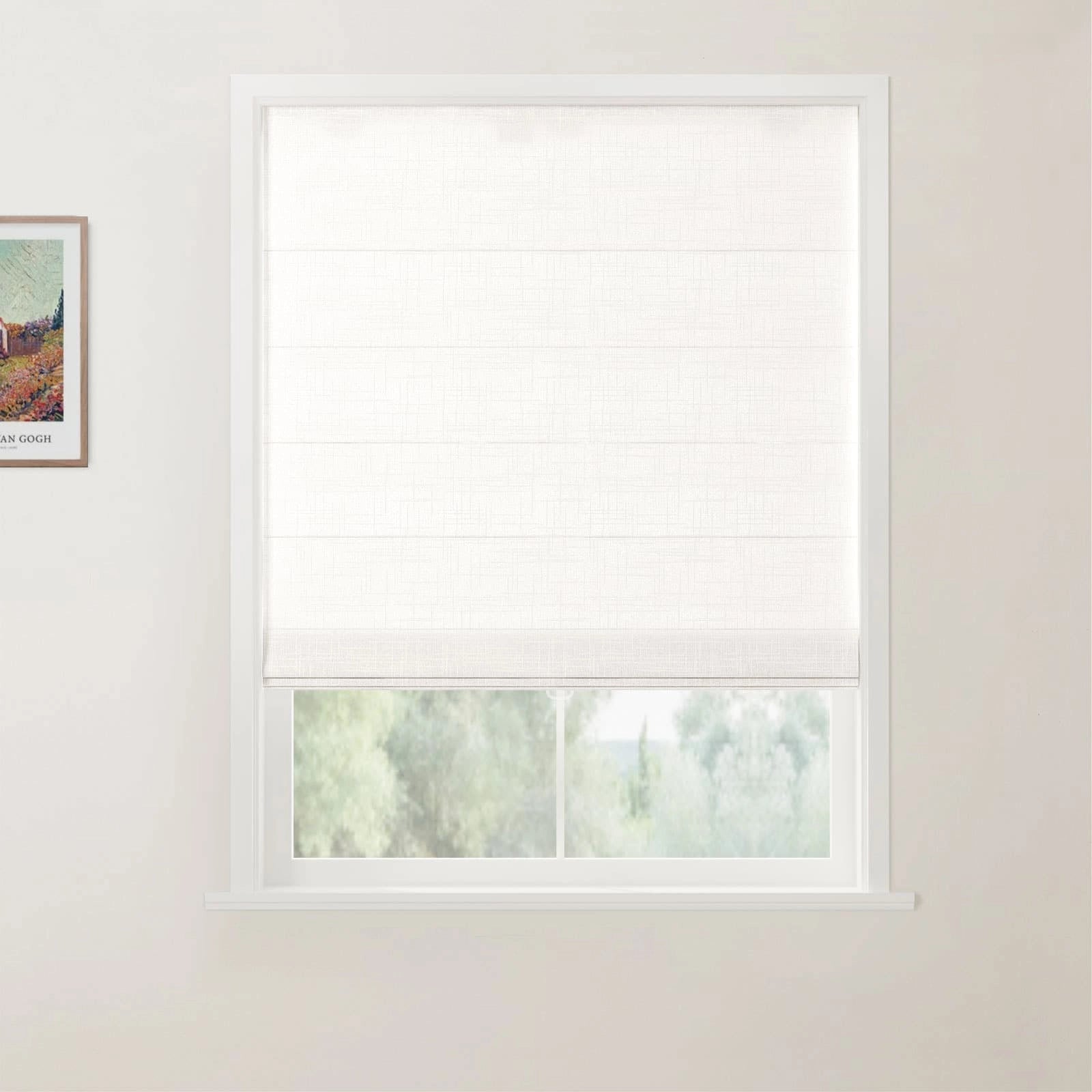 Ian Linen Back Slat Roman Shades Cordless