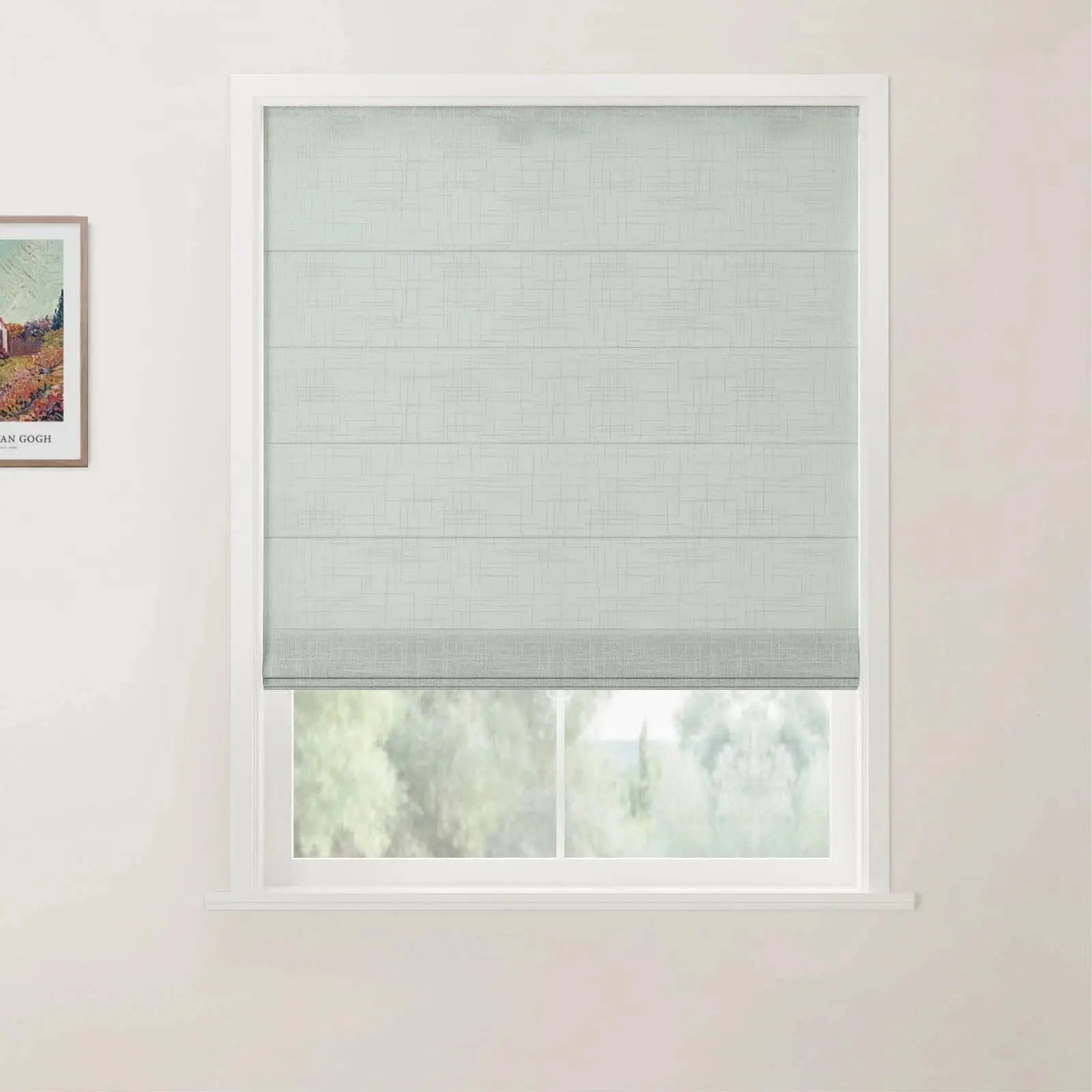 Custom Linen Back Slat Roman Shades Cordless -TWOPAGES