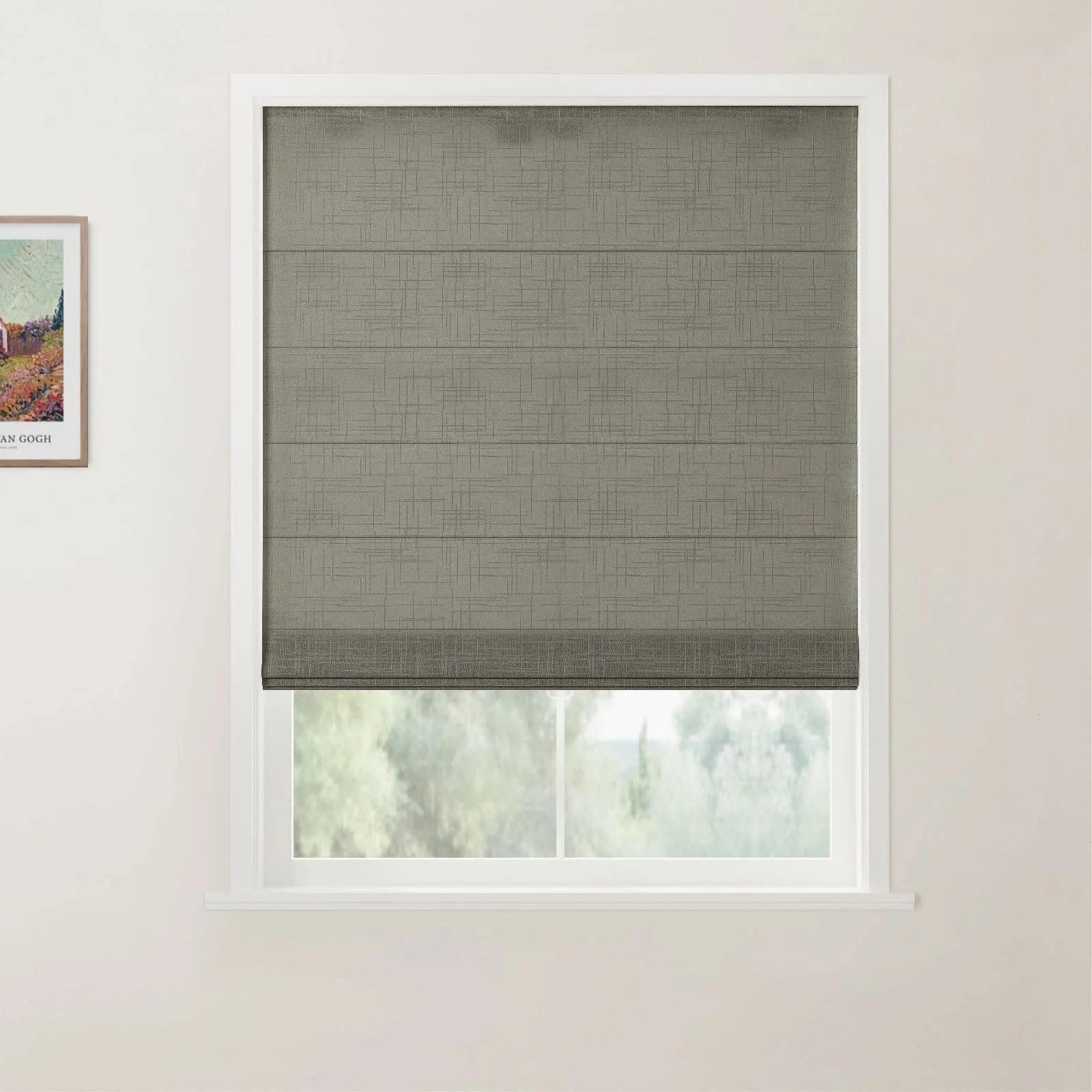 Ian Linen Back Slat Roman Shades Cordless