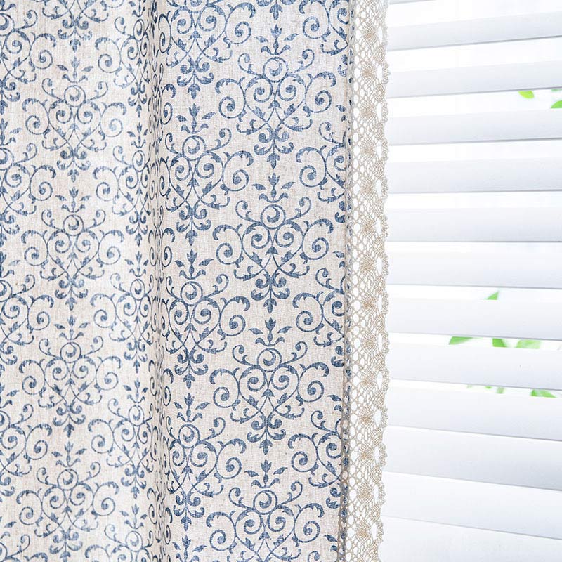 Boho Blue Pattern Semi-Blackout Curtain