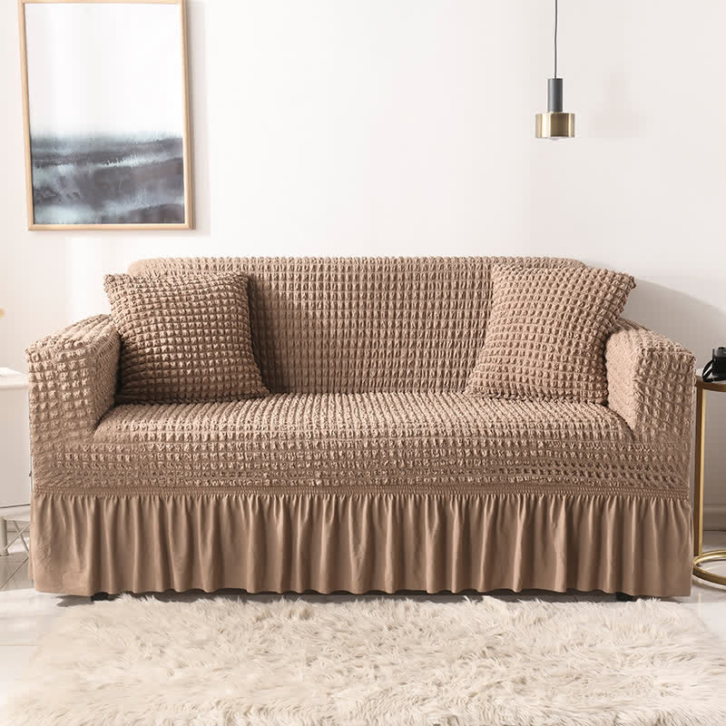 Simple Style Ruffled Elastic Sofa Cover - Coffee - 1pc Pillowcase: 40cm x 40cm - image 10