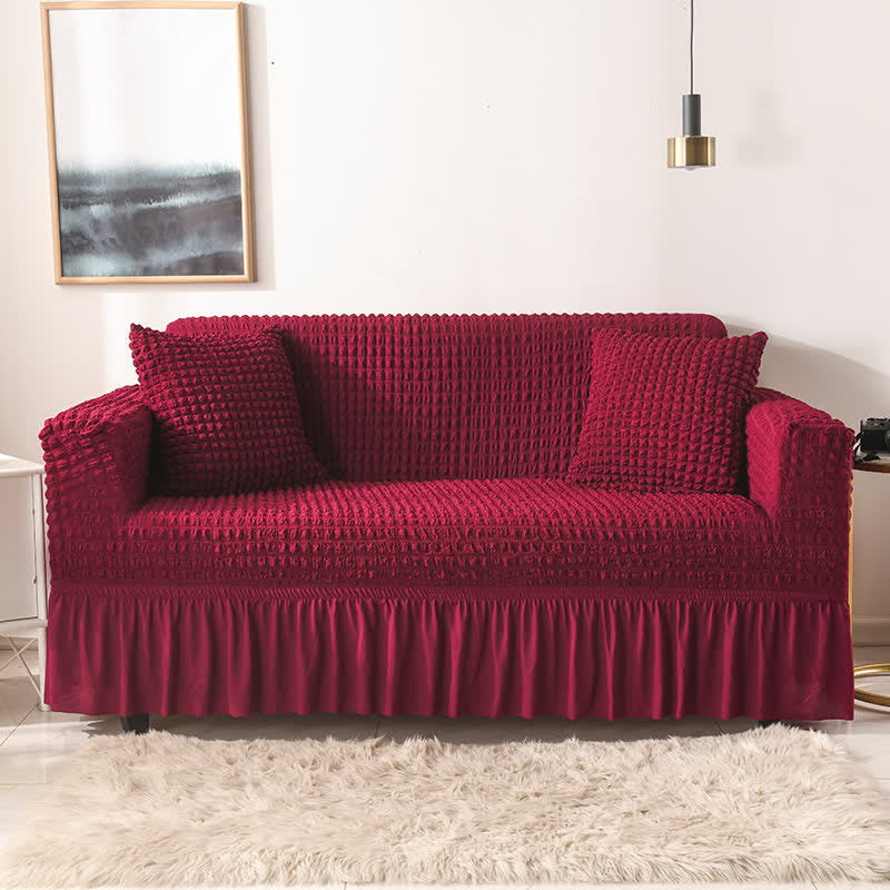 Simple Style Ruffled Elastic Sofa Cover - Wine Red - 1pc Pillowcase: 40cm x 40cm - image 12