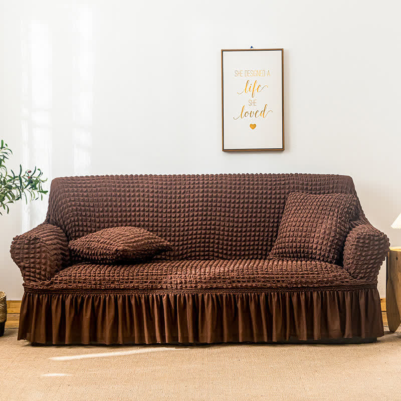 Simple Style Ruffled Elastic Sofa Cover - Brown - 1pc Pillowcase: 40cm x 40cm - image 24